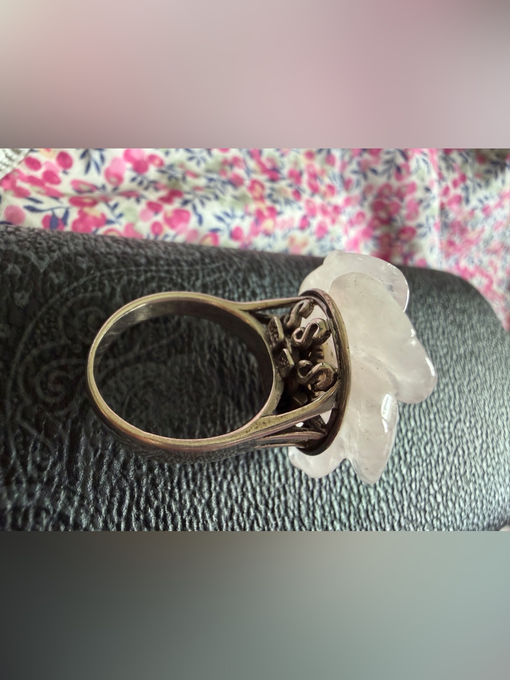 STERLING SILVER ROSE QUARTZ & RUBY RING, SZ 8 - Picture 3 of 5